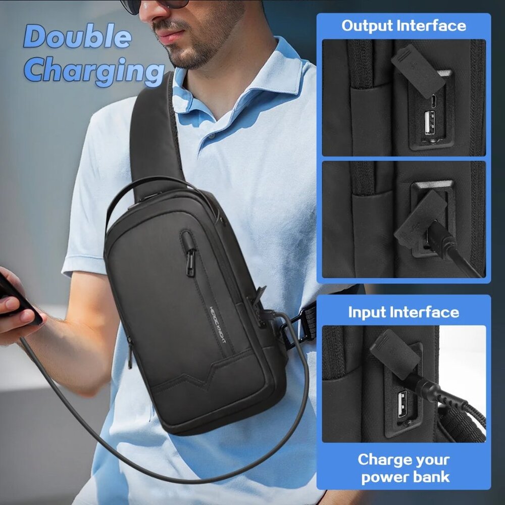 Heroic Knight Anti-Theft Crossbody Sling Bag USB Travel Backpack | Black | NWT - Picture 5 of 6